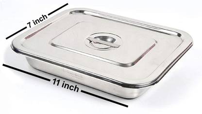 AMAZECARE 11x7 inch Medical Reusable Instrument Tray with Lid Made From Heavy Stainless Steel Reusable Medical Tray