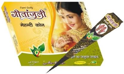 Geetanjali Mehandi Cone Pure Leaves of Natural Henna for Hand Design - Color Paste Cone- Pack of 2 , 24 pcs, 700 gm Natural Mehendi