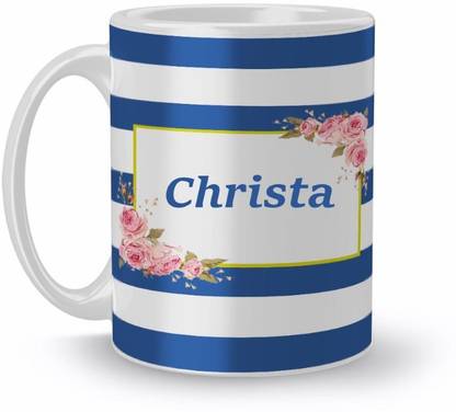 Beautum Name Christa Blue Stripes Pattern Printed White Ceramic (350)ml Model No:NVS3899 Ceramic Coffee Mug