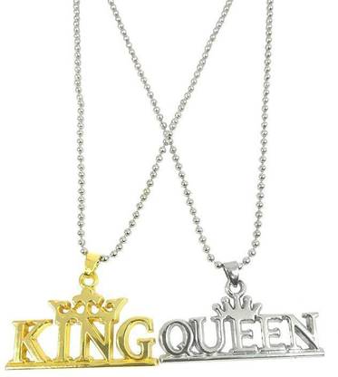 NavyaNisan Couple King Queen Gold and Silver Plated Garnet Brass Locket Set