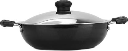 Kreme Basics Non Stick Kadhai 245 mm with Steel Lid Kadhai 24 cm diameter 2.5 L capacity