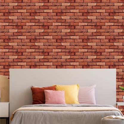 Asian Paints 45 cm EzyCR8 P&S Textured Brick Wall - Light Brown Sticker Removable Sticker