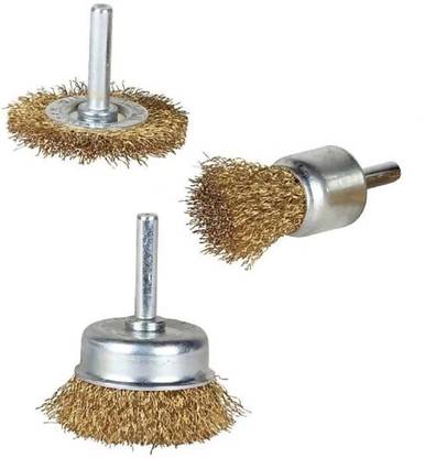 Brass Wheel Cup Brush Set 8 Piece,Coarse Crimped Carbon Brass Wire Brush Set For Cleaning Rust,Corrosion,Paint,Yellow