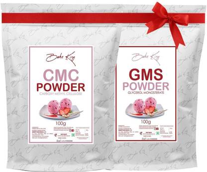Bake King Combo Pack of CMC Powder 100G & GMS Powder 100G for Making Soft, Smooth and Creamy, Instant Cake Premixes and Ice Creams Carboxymethyl Cellulose (CMC) Powder