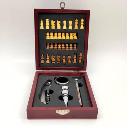 BHATIA Bhatia Chess with Bar Set 4 pcs Wine Chess Gift Set, Wine Bottle Opener Tool Kit with Chess Set Gift Box Best Bar Wine Accessories and Gifts 1 - Piece Bar Set