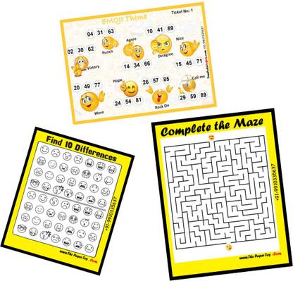 Tambola Tickets Emoji Theme Game Set for Kitty Party (24 tambola emoji theme tickets , 24 emoji Maze cards , 24 Spot the Diffrence emoji Cards Premium Quality) Board Game Accessories