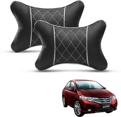MOCKHE Black, Silver Leatherite Car Pillow Cushion for Honda