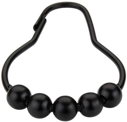 Paperi Nickel 5 Roller Shower Ball Curtain Hooks - Pack of 12 (Black) Curtain Ring with Hook