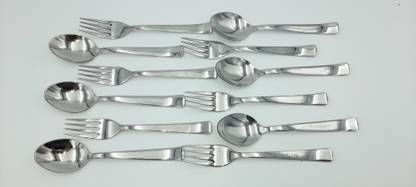 SHLINCO Stainless Steel Master Spoon & Fork Combo Pack of 12 Piece, 6 Pieces Each - Length - 16 cm (Spoon ), 16.5 cm (Fork ) Steel Cutlery Set