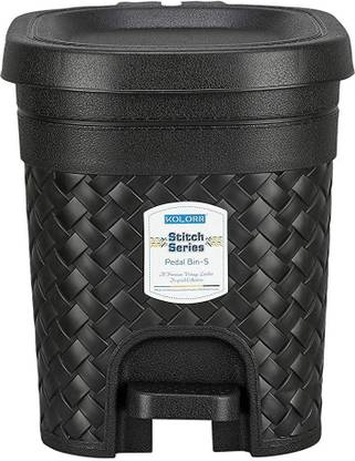 KOLORR Stitch Pedal Waste Bin Modern Design Trash Can Plastic Dustbin - 4L (Black) Plastic Dustbin