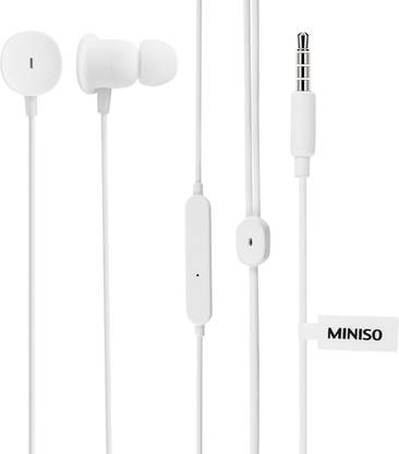 MINISO In-Ear Headphones with Microphone, Earbuds Cute Earphones,White Wired