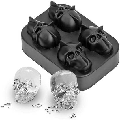 Gurnoor Creation 3D Skull Ice Mold with Flexible Silicone Material Black Silicone Ice Cube Tray