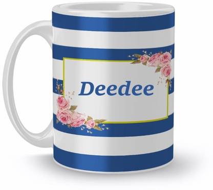 Beautum Name Deedee Blue Stripes Pattern Printed White Ceramic (350)ml Model No:NVS4481 Ceramic Coffee Mug