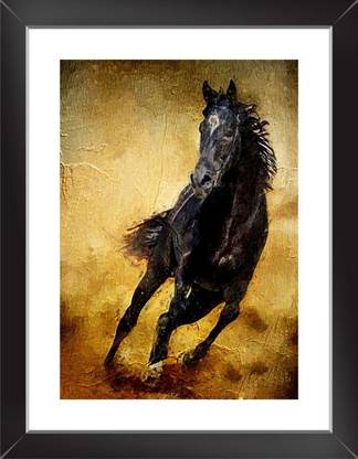 Horse Animal Wall Poster With framed For Home And office Décor Print on Special I-Very Paper (Size 13.5 Inch X 10.5 Inch, Framed) Multicolor Paper Print
