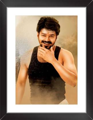 Indian Actor Vijay Wall Poster With framed For Home And office Décor Print on Special I-Very Paper (Size 13.5 Inch X 10.5 Inch, Framed) Multicolor Paper Print