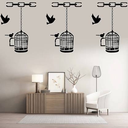 AMAZINGDECOR Birds Cage Pattern SIZE : - Wall Stencil Cage With Flying Reusable Sheet Plastic Sheet PVC Pattern. Cage And Birds Stencil (Pack of 1, Birds Cage) Wall stencil Stencil