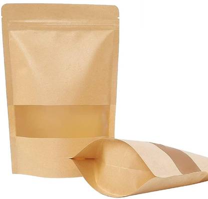 ASWIN Brown Stand up/ Zipper pouch Can store 250 gms, 400 gms, and 500 gms with one side transparent rectangle window. Paper Storage Pouch