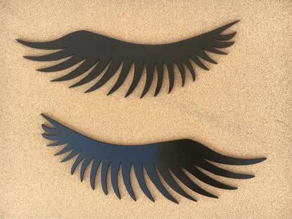 Paxtech Solutions New Eye Lashes MDF Plaque Cutout for Home, Room, Wall Decor, Art & Crafts, Gift for Friends,Backside Double Tape (Easy to USE) (Black) (7.5 X 3 in) 2 PCS…
