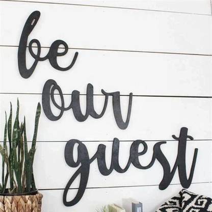 Paxtech Solutions BE Our Guest MDF Plaque Painted Cutout Ready to Hang Home Decor Wall Art Black 12 X 4 INCH
