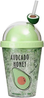 MINISO Avocado Honey Water Bottle 380 ml Secure Water Cup with Straw