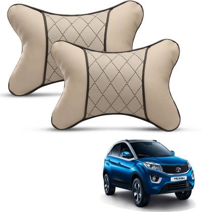 MOCKHE Beige Leatherite Car Pillow Cushion for Tata