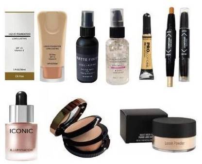 Vedy LIOUID FOUNDATION OIL FREE & LONG LASTING WITH SPF 15 & VITAMIN E 30 ML,SKIN ILLUMINATING OIL FREE AND PURE FILLTER GEL PRIMER , FIXING SPREY FOR MAKE UP 01 MATTE FINISH, CLEAR 60 ML ,PRO CONCEALER HD CONCEALER (YELLOW,8G ),MAKE UP TRANSPARENT , DARKTAN, 20G , ILLUMINATING HIGHLIGHTER FOR BODY ,FACE MAKE UP TO GLOW ,BB POWDER 2 IN 1 COMPACT (BLACK 20 G) AND HIGHLIGHTER AND CONTOUR STICK HIGHLIGHTER (CREAM).