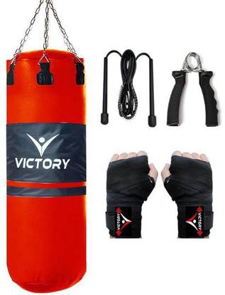 VICTORY Unfilled Heavy Punching Bag Synthetic Leather With Hand Wrap, Grip , Rope Boxing Kit