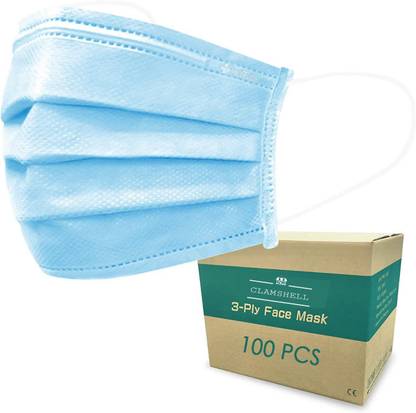 CLAM SHELL 3 Ply / 3 Layered Face Mask with Nose Pin 100% Certified pack of 100 ( Anti - virus and Anti - Pollution) Mask-50-5235 Surgical Mask With Melt Blown Fabric Layer
