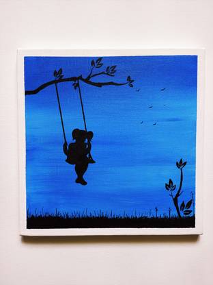 Nature of arts Baby in swing Handmade painting in canvas Canvas 12 inch x 1.5 inch Painting