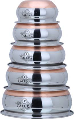 TALUKA Stainless Steel Copper Bottom Handi Pot 5 Piece Set Combo Serving Handi Cookware Multi Purpose Handi 1 L