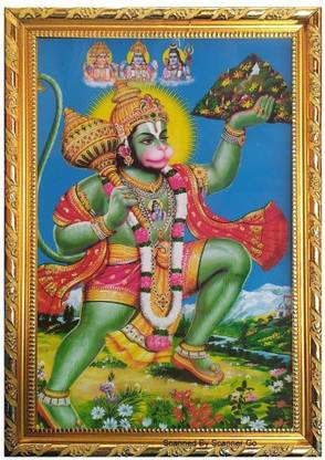 SVC Handicrafts Lord Hanuman with Sanjeevani Gold Photo Frame for Pooja Room Small(10 X 7 Inch) Religious Frame