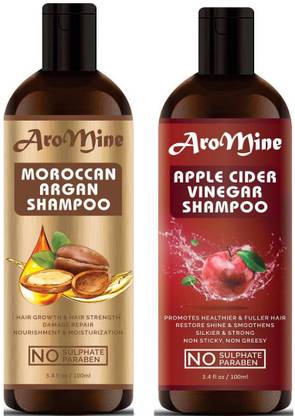 AroMine Apple Cider Vinegar Shampoo & Moroccan Argan Shampoo for Hair Fall, Dandruff Control , Soft, Smooth & Shiney Hair-100ml -COMBO-Pack of 2- Bottles-