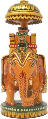 Armaan Amaara White Wood Howda Ambari Golden Painted Decorative Showpiece  -  14 cm