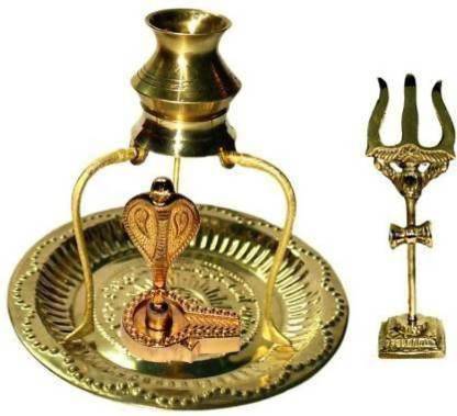 NAVYAKSH Brass Pooja Plate Thali with Shivling Stand and Abhishek Lota Kalash Brass (1 Pieces, Gold) Decorative Showpiece - 12 cm (Brass, Gold) Decorative Showpiece  -  14 cm
