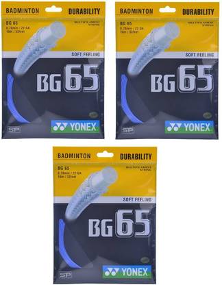 YONEX BG 65 Badminton Strings, Pack of 3 0.7 Badminton String - 10 m