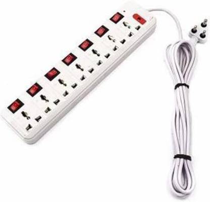 D-DEVOX 3 Meter long wire with 7 shoket plus 7 Switch 6AMP Capacity 7 Socket Extension Boards (White) 7  Socket Extension Boards
