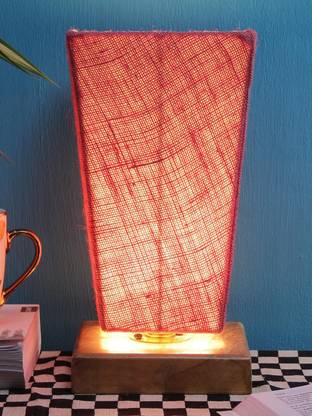 Devansh Pink Pyramid Jute shade with Square wood Base Table Lamp