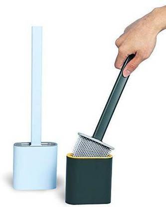 SHIVAM ENTERPRISE Silicon Toilet Brush (Pack of 2 ) with Slim Holder & Wall mounting, Quick Drying & Anti-drip Set Holder with Long Handle Silicone Flex Toilet Bowl Cleaner Brush, Soft Silicone Bristle Clean Toilet Corner with Holder