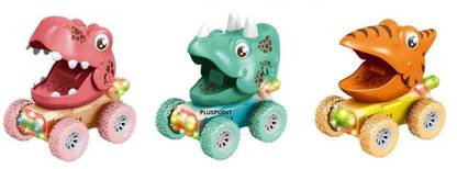 Pluspoint Dinosaur Press Toy Cars- Dinosaur Toys for Kids Play Pressure Vehicles 3pc for Boy & Girl Dino Car Toys for Kids Toy Car Creative Gifts for Kids, Animal Vehicle Party Favors