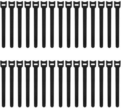 SYGA Black Velcro Cable Tie, Hook and Loop Straps Fastener, Nylon Reusable Self-adhesive Cable Organiser for PC TV USB Network Cable, Velcro Tape for Home and Office-12mm Width and 150mm Length 30pcs Stick-on Velcro