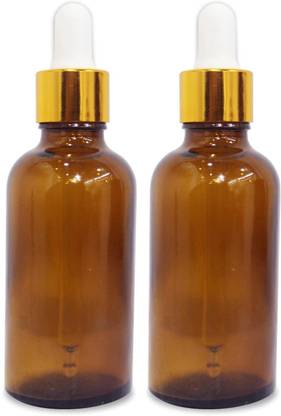 B-Urban Amber Colour Empty Glass Bottle with Golden Dropper & Funnel|50ml Each|Pack of 2 100 ml Bottle