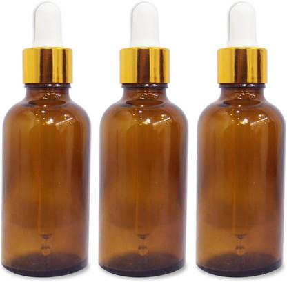 B-Urban Amber Colour Empty Glass Bottle with Golden Dropper & Funnel|50ml Each | Pack of 3 150 ml Bottle