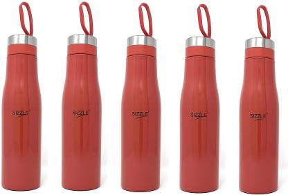 Sizzle Lifestyle Stainless Steel Fridge Water Bottle Set of 5, Red, 750 ML 750 ml Bottle