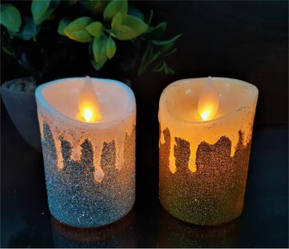 AFTERSTITCH dancing flame led candles tea Lights led candles for home decoration , birthday party décor and romantic candle light dinner ( Batteries Included) set of 2 Sliver & Golden Candle