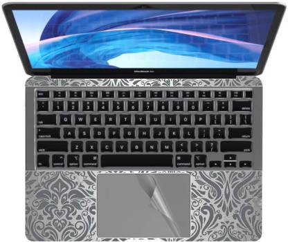 Anweshas Full Panel Designed Precision Cut Skin/Wrap/Sticker with Clear Anti-Scratch Touch Pad Track Pad Protector Cover Skin for MacBook Air 13 (2018-2020) Model - A1932/A2179 Grey Floral Abstract Combo Set