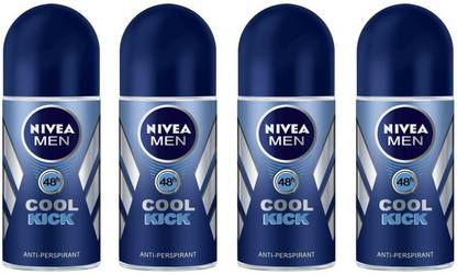 NIVEA Cool Kick Anti-perspirant Deodorant Roll On for Men 4x 50ml Deodorant Roll-on  -  For Men
