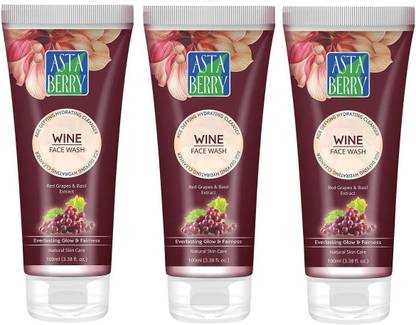 ASTABERRY Wine  With Red Grape (Vitisvinifera) Extract, Glycerine (3 X 100ml) Face Wash