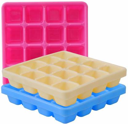 Wonder 160 Ice Tray, 16 Ice Cubes, Set of 3, Made in India Multicolor Plastic Ice Cube Tray