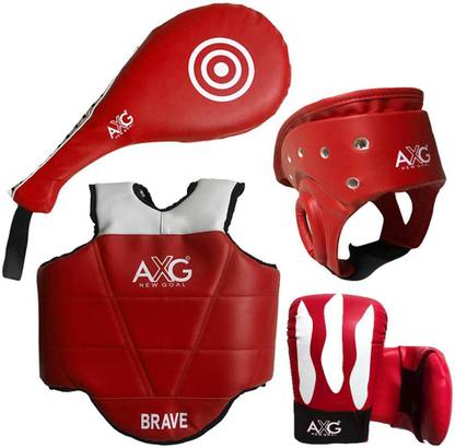 AXG NEW GOAL Taekwondo Equipment Kit (Focus Pad double, Chest Guard, Head Guard and Gloves Finger Out) For MMA Kick Boxing And Other Martial Arts (Medium) Boxing Kit