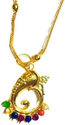 Udgo Ganesh Navratna Gold Plated Pendant with Chain Gold-plated Alloy